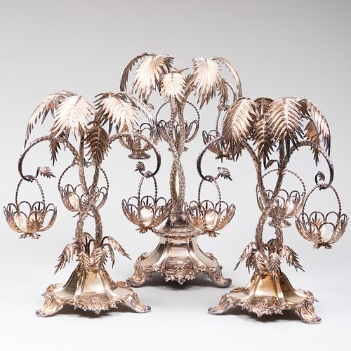 SET OF THREE SILVER PLATE PALM TREE