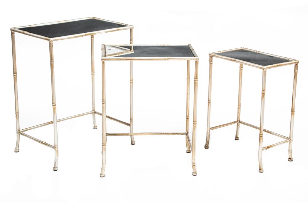 SET OF THREE SILVERED METAL NESTING