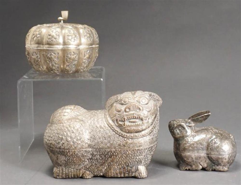 SET OF THREE SILVERED METAL COVERED