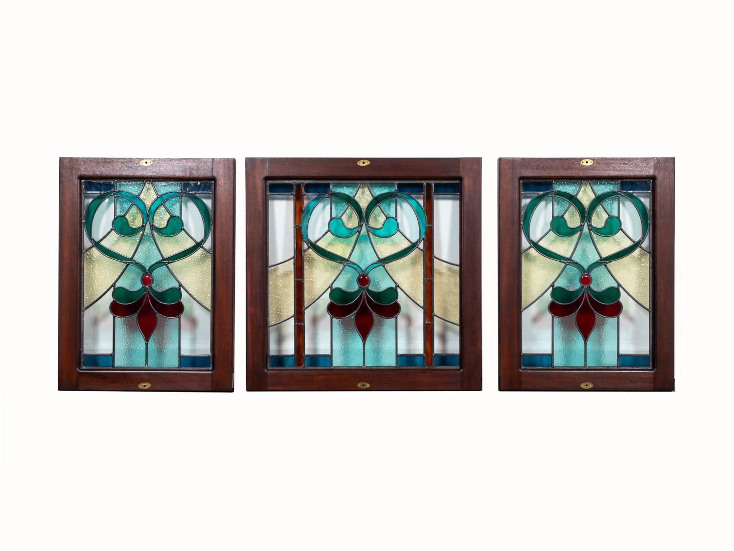 SET OF THREE, STAINED & LEADED