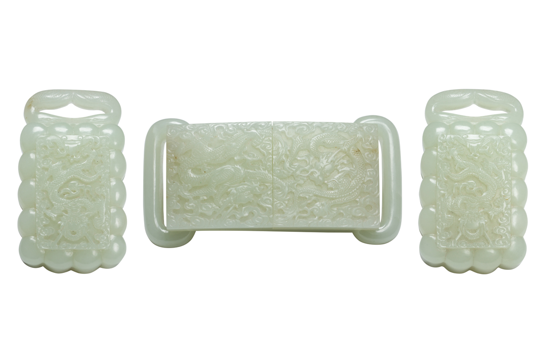 SET OF THREE WHITE JADE BELT BUCKLE