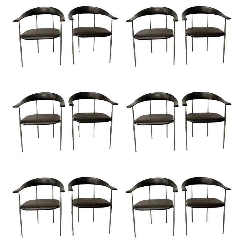 SET OF TWELVE BLACK & CHROME