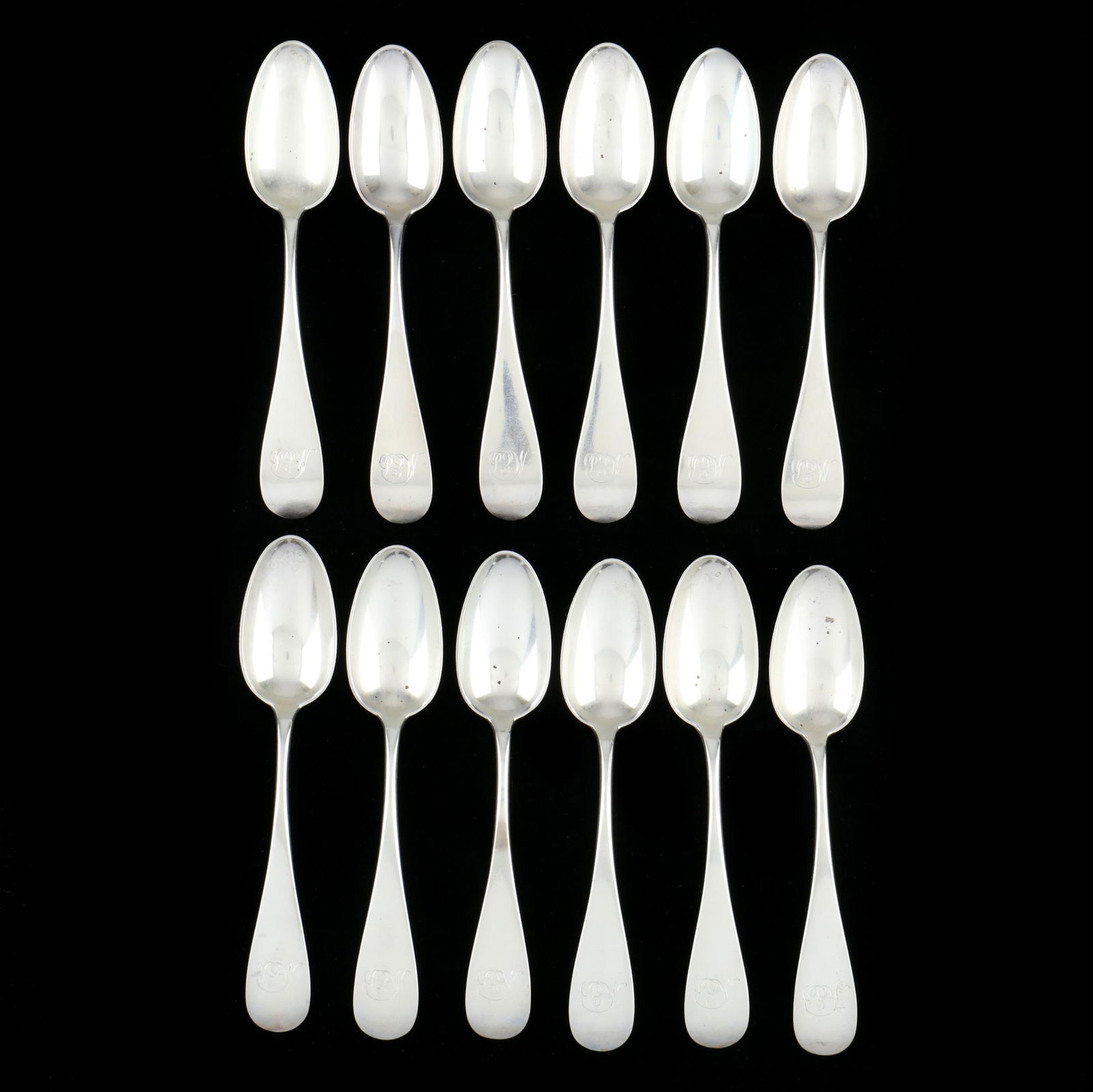 SET OF TWELVE COIN SILVER TEASPOONS