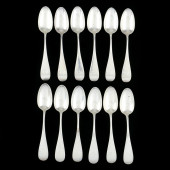 SET OF TWELVE COIN SILVER TEAS