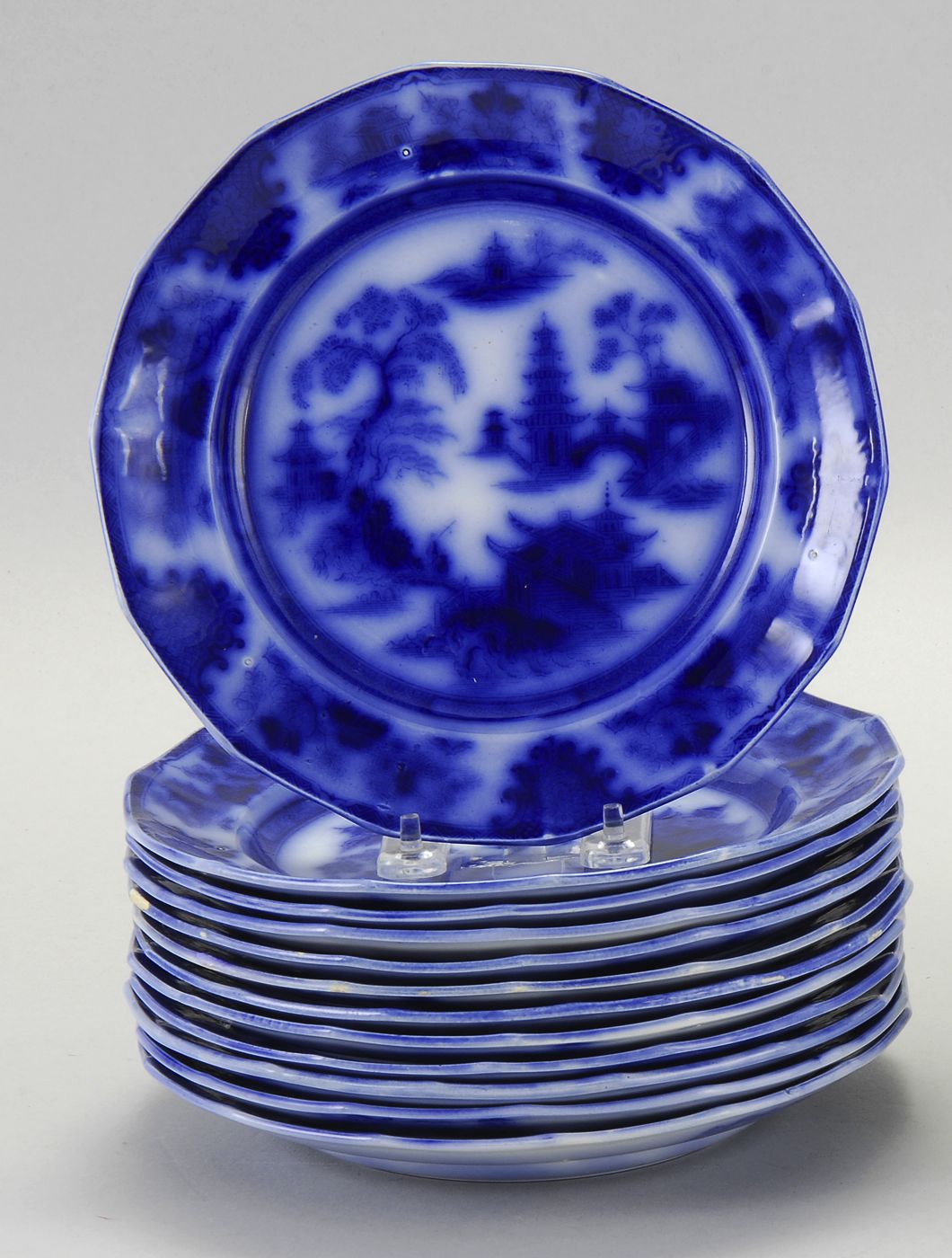 SET OF TWELVE FLOW BLUE
