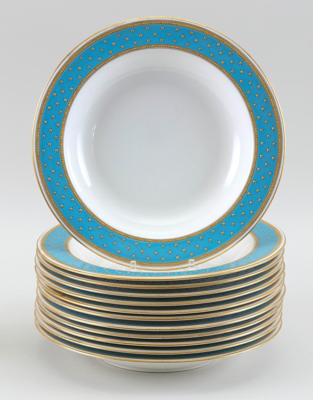 SET OF TWELVE PORCELAIN SOUP PLATES