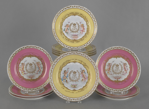 Set of twelve Sevres painted