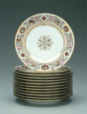 Set of twelve Sèvres plates: