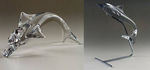 SET OF TWO DAUM CRYSTAL DOLPHINS
