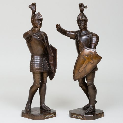 SET OF TWO PATINATED-BRONZE FIGURES