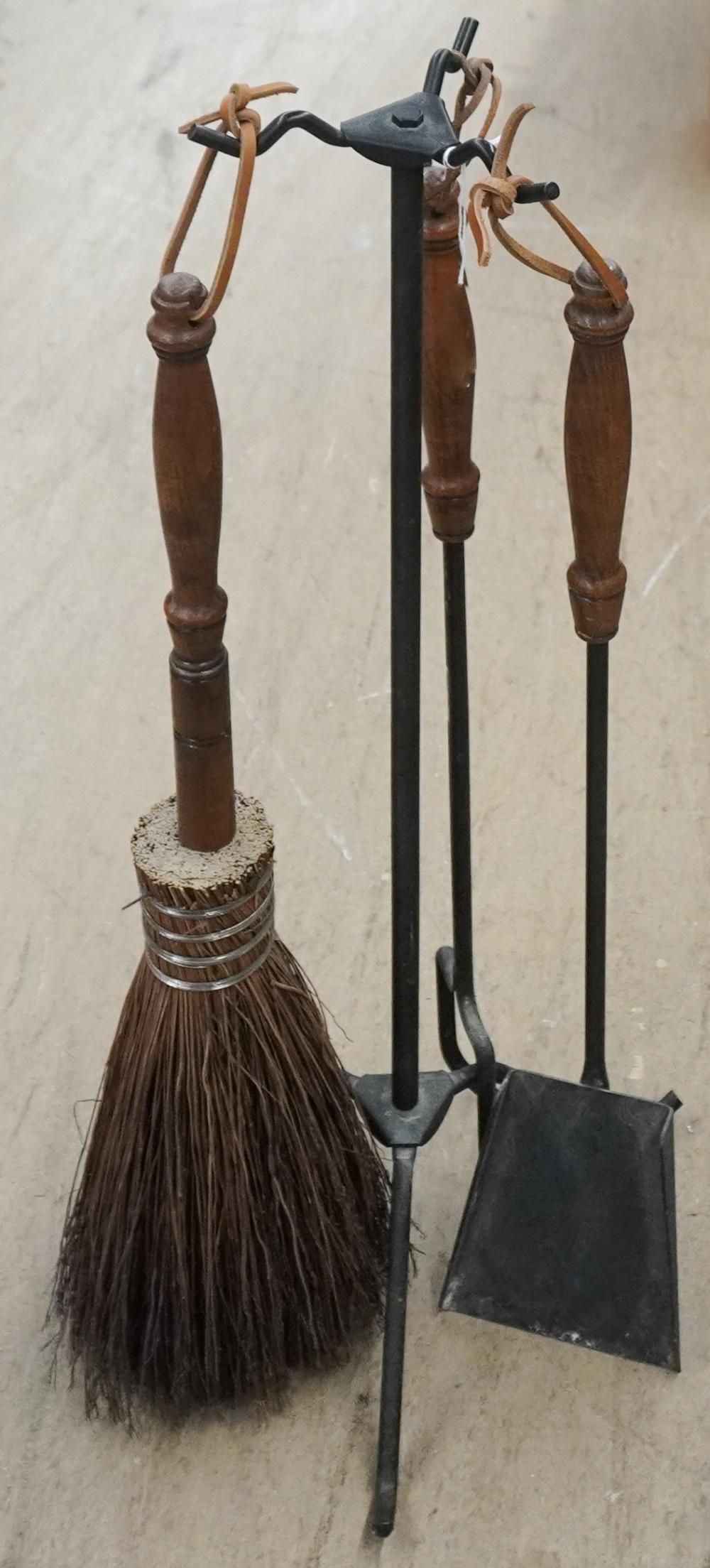 SET OF WOOD HANDLE FIRE TOOLS AND