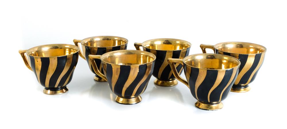 SET, SIX BLACK & GOLD DECORATED