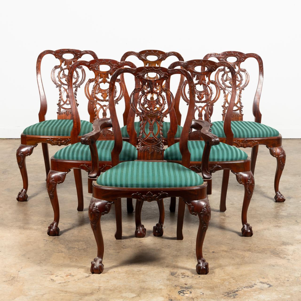 SET SIX, CHIPPENDALE-STYLE MAHOGANY