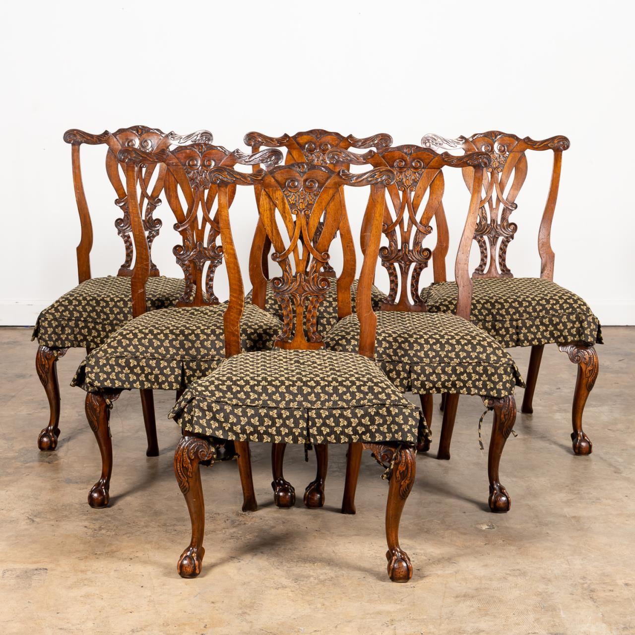 SET, SIX OAK CHIPPENDALE STYLE