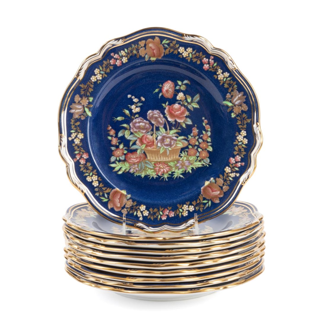 SET TEN SPODE BLUE FLORAL BASKET