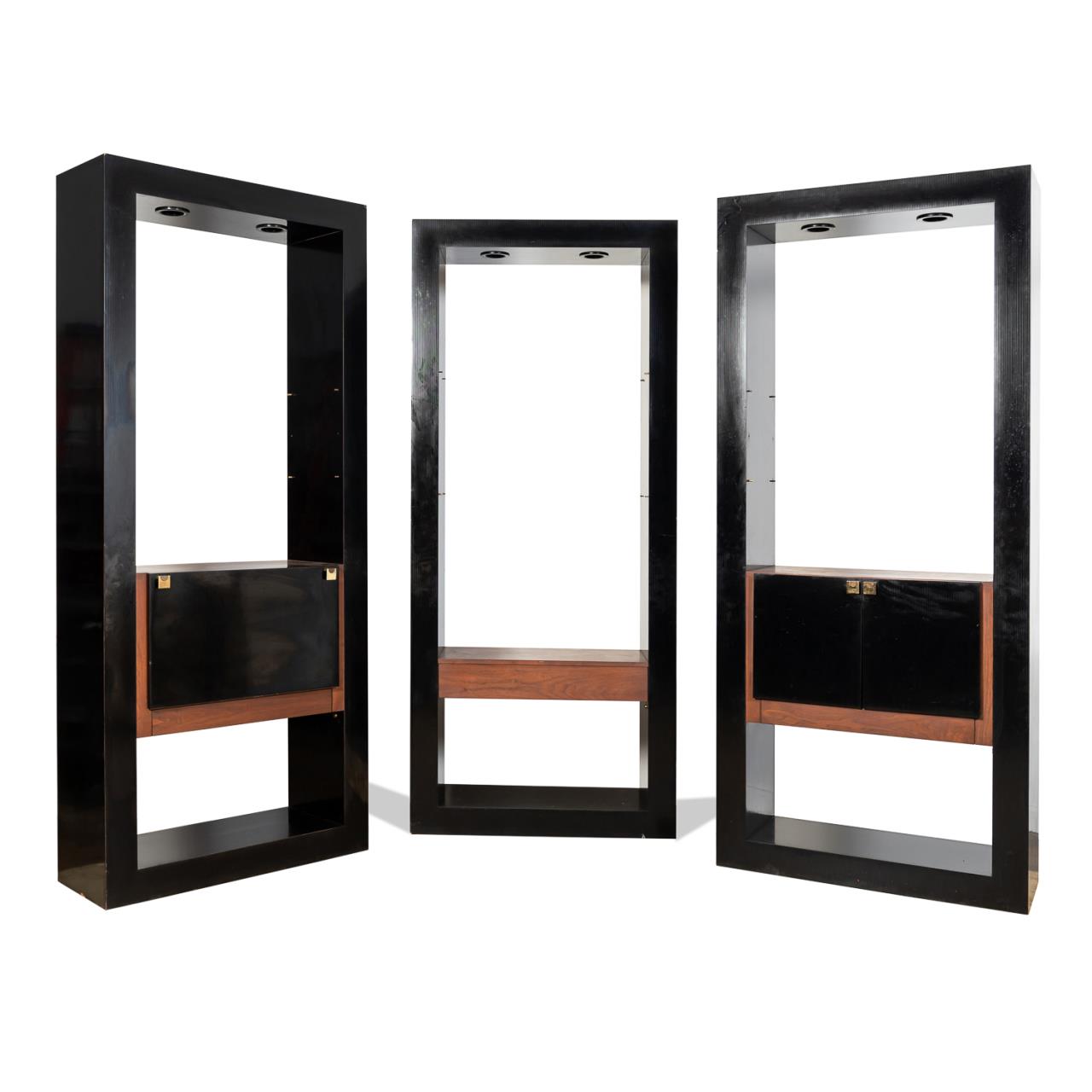 SET, THREE MODERN BLACK LACQUER