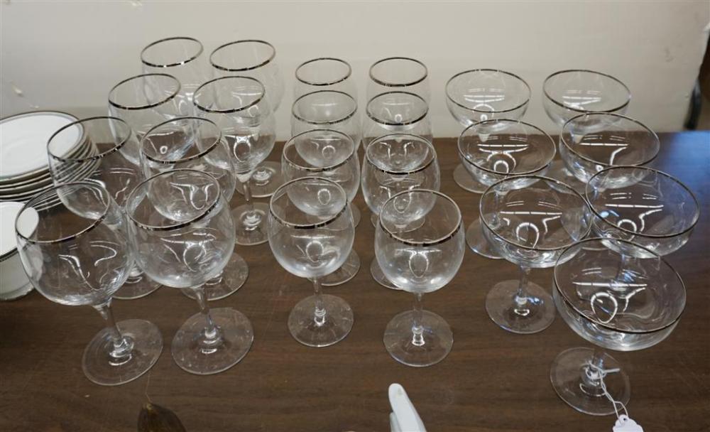 SET WITH 23 LENOX SILVER RIMMED
