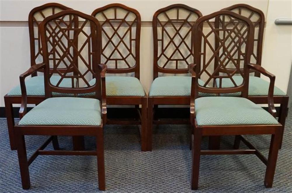 SET WITH SIX MAHOGANY UPHOLSTERED