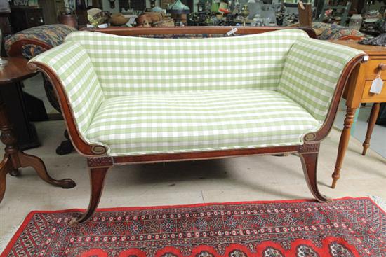 SETTEE. Mahogany with green and