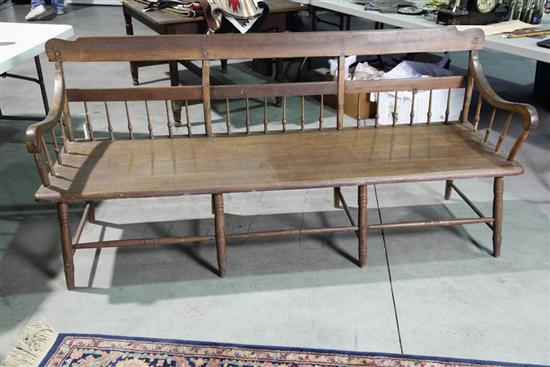 SETTLE BENCH. Pine with curved arms