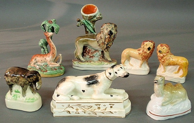 Seven 19th c. Staffordshire animals
