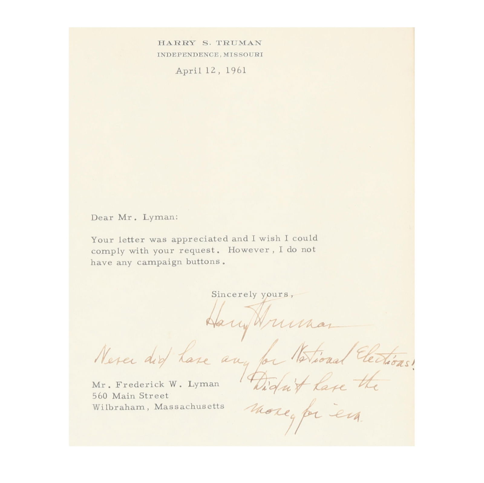SEVEN (7) HARRY TRUMAN BUTTONS WITH
