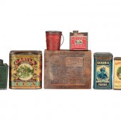 Seven Advertising Tins and Box