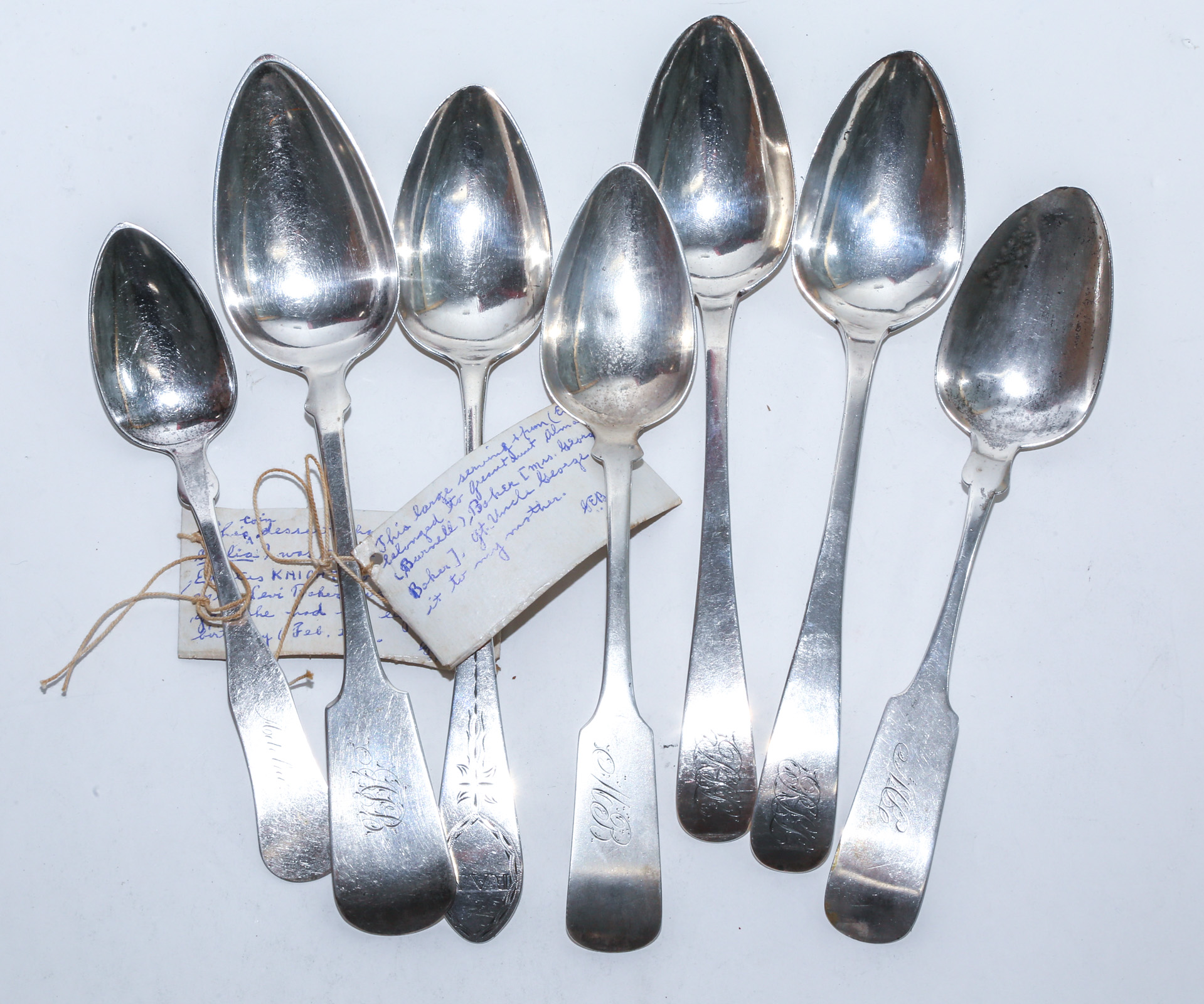 SEVEN AMERICAN COIN SILVER SPOONS
