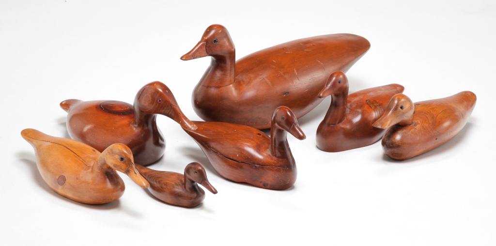 SEVEN AMERICAN DUCK CARVINGS.