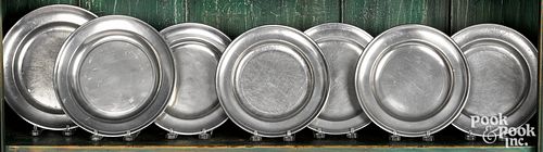SEVEN AMERICAN PEWTER PLATES,