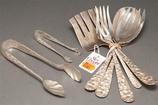 Seven American repousse silver