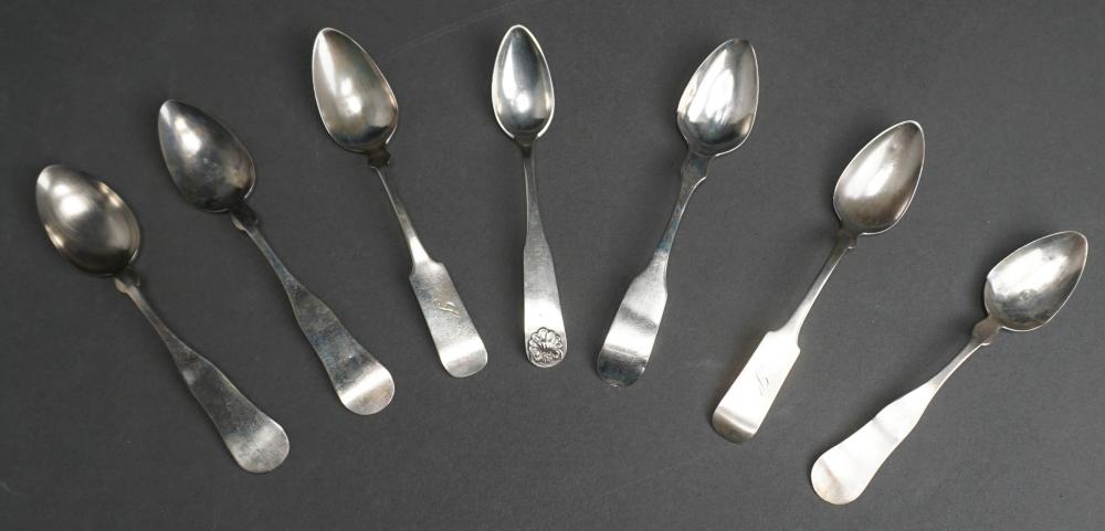 SEVEN AMERICAN SILVER TEASPOONS 3.5