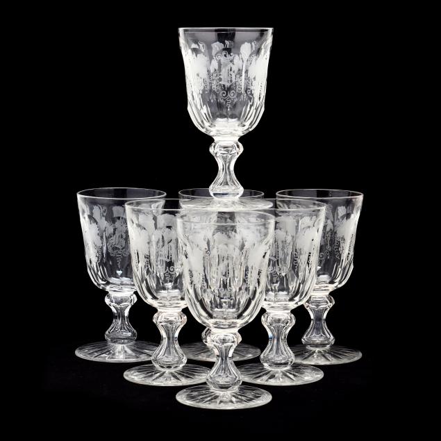 SEVEN ANTIQUE ENGRAVED GLASS