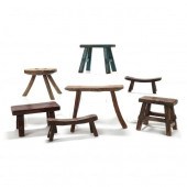SEVEN ANTIQUE FOLKY FOOTSTOOLS