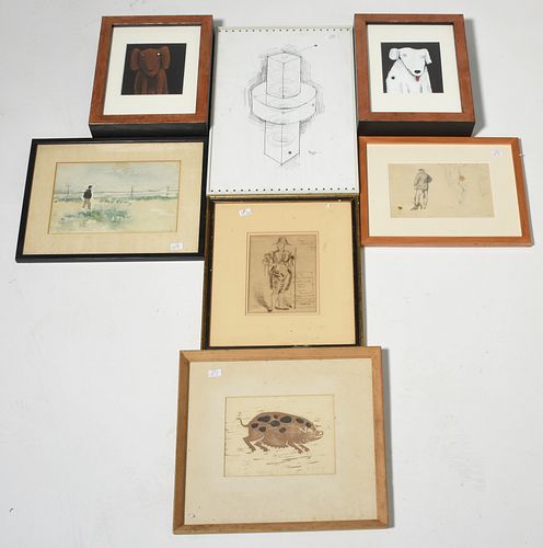 SEVEN ARTWORKS INCLUDING OILS OF
