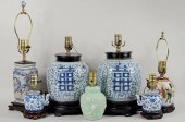 SEVEN ASIAN PORCELAIN LAMPSSev