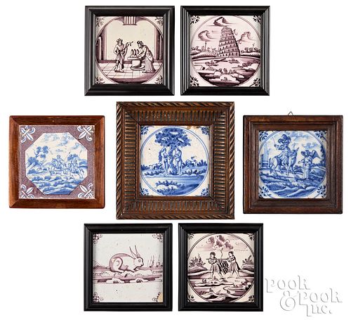 SEVEN ASSORTED DELFT TILES, MID