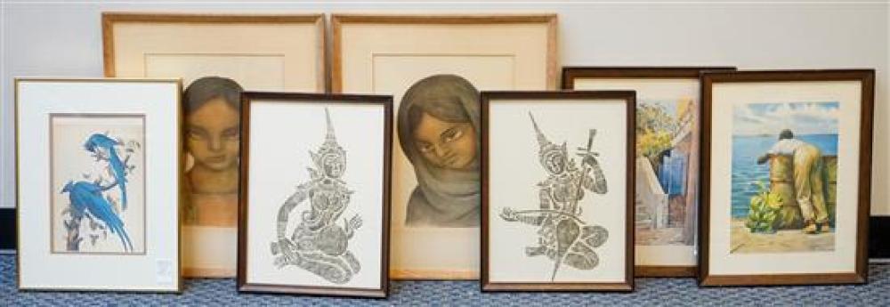 SEVEN ASSORTED FRAMED PRINTS AND