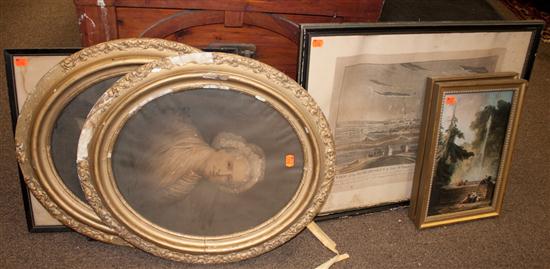 Seven assorted framed prints