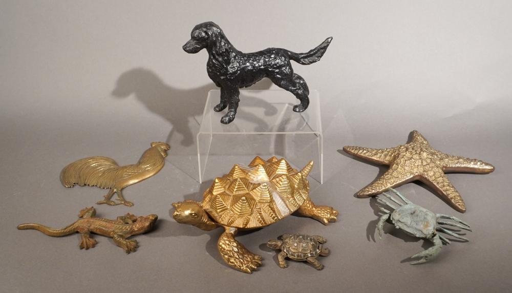 SEVEN ASSORTED PATINATED METAL