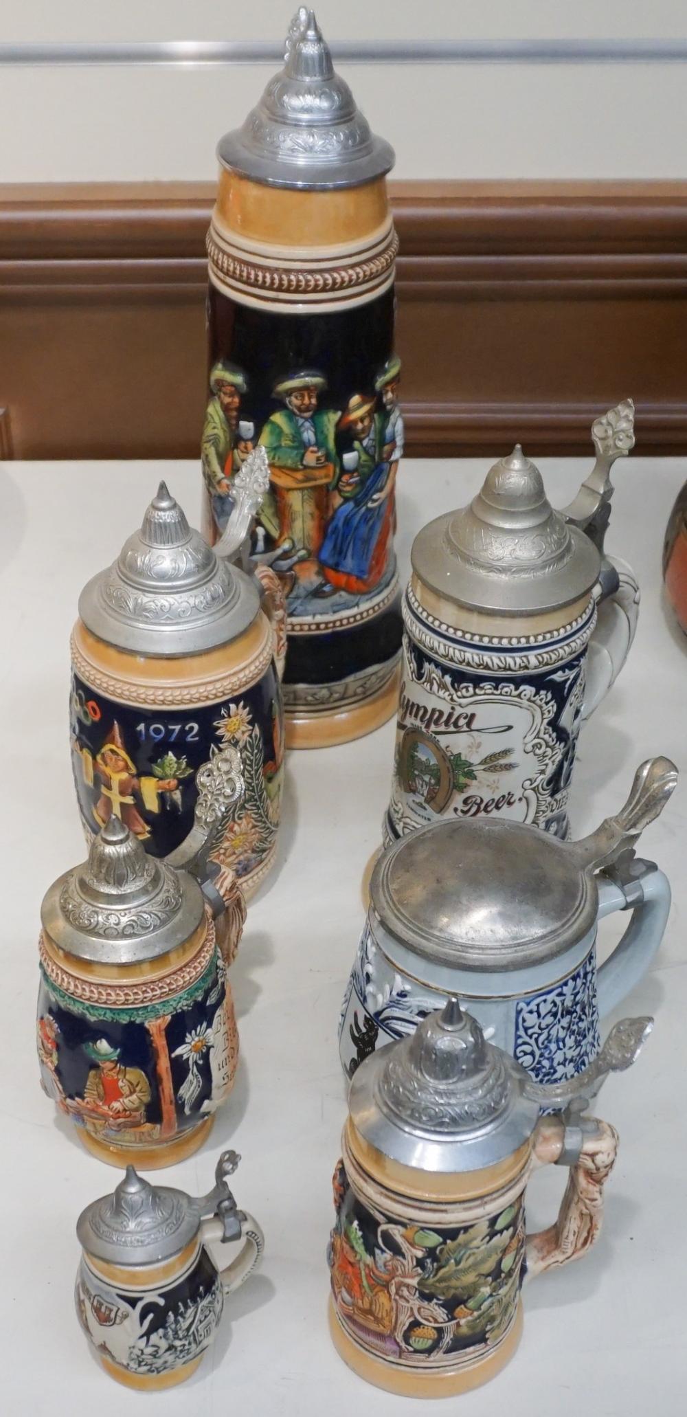 SEVEN ASSORTED PEWTER MOUNTED