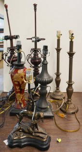 SEVEN ASSORTED TABLE LAMPS, H