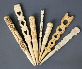 SEVEN ASSORTED WHALER CARVED W