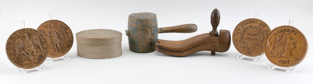 SEVEN ASSORTED WOODEN ITEMS 19TH
