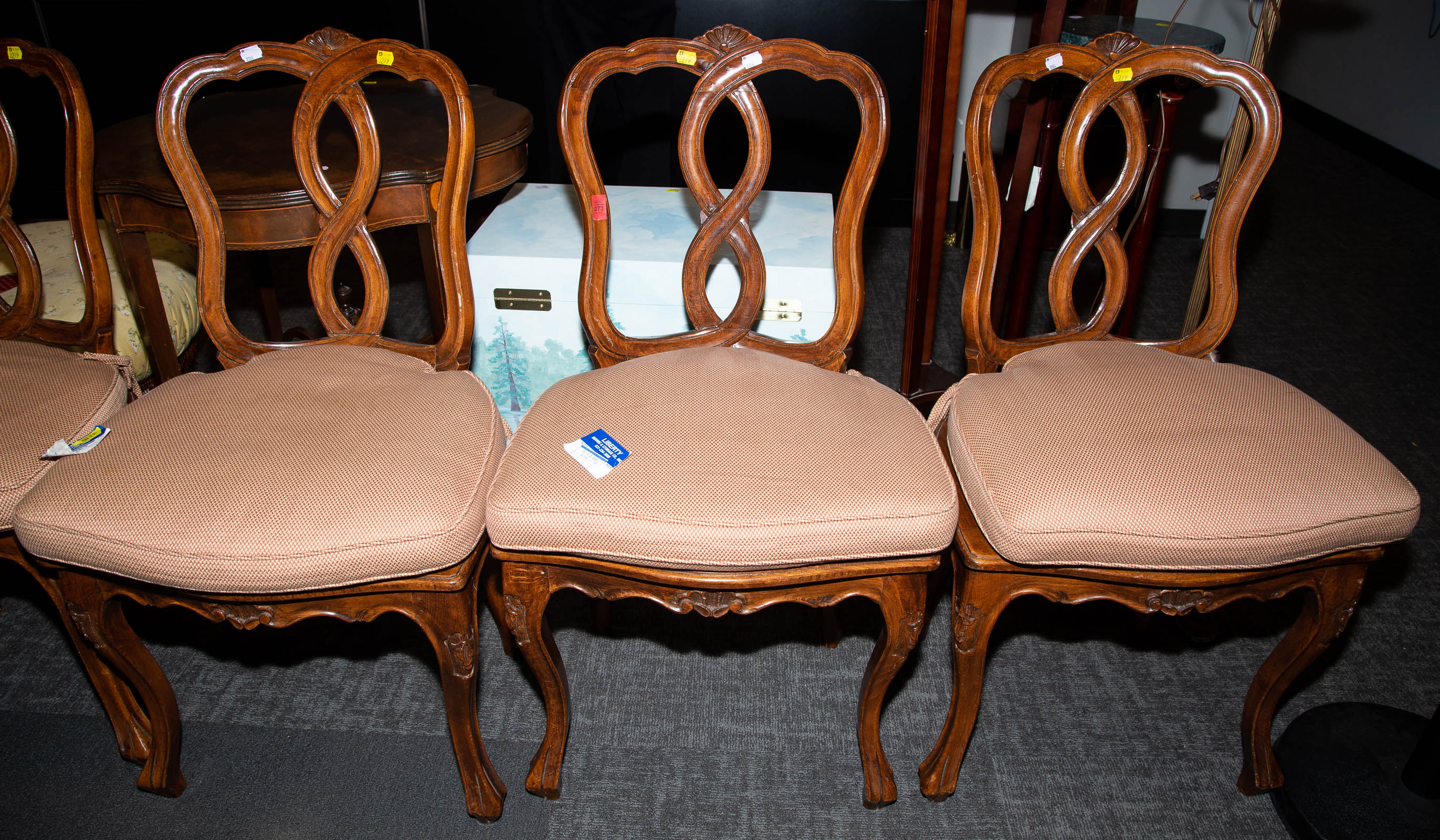 SEVEN BAROQUE STYLE DINING CHAIRS