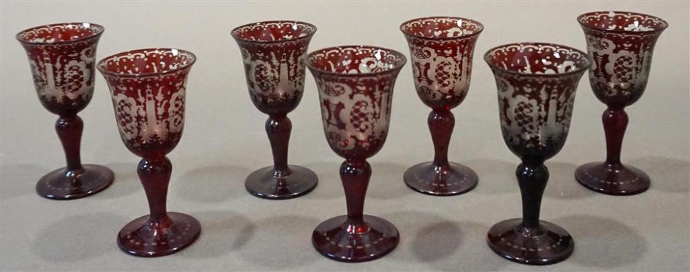 SEVEN BOHEMIAN CRANBERRY-TO-CLEAR