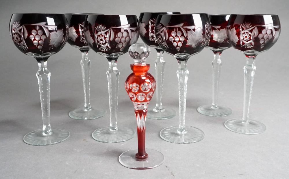 SEVEN BOHEMIAN CRANBERRY-TO-CLEAR