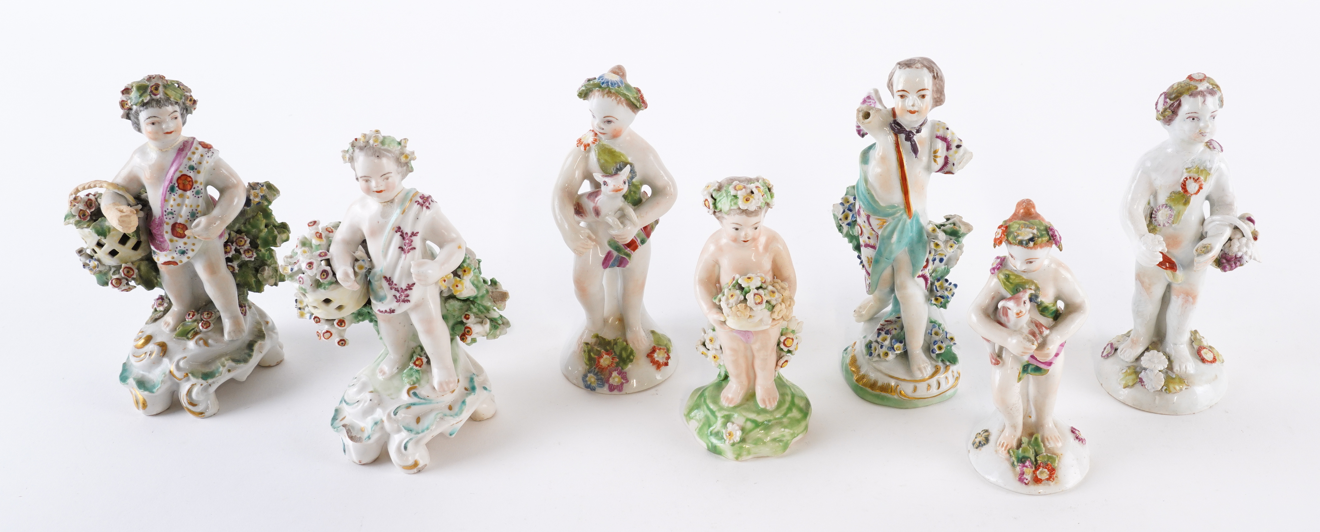 SEVEN BOW AND DERBY FIGURES OF
