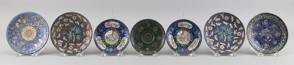 SEVEN CANTON ENAMEL PLATES 19TH