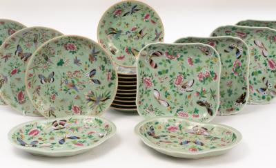 Seven Canton famille rose celadon
